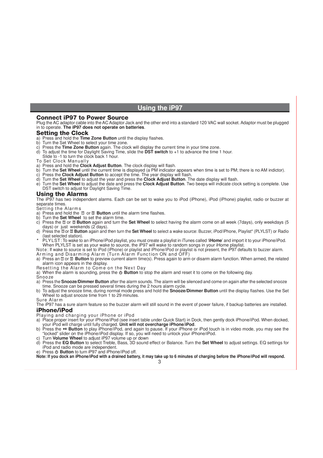 iHome IP97 manual Using the iP97, Connect iP97 to Power Source 