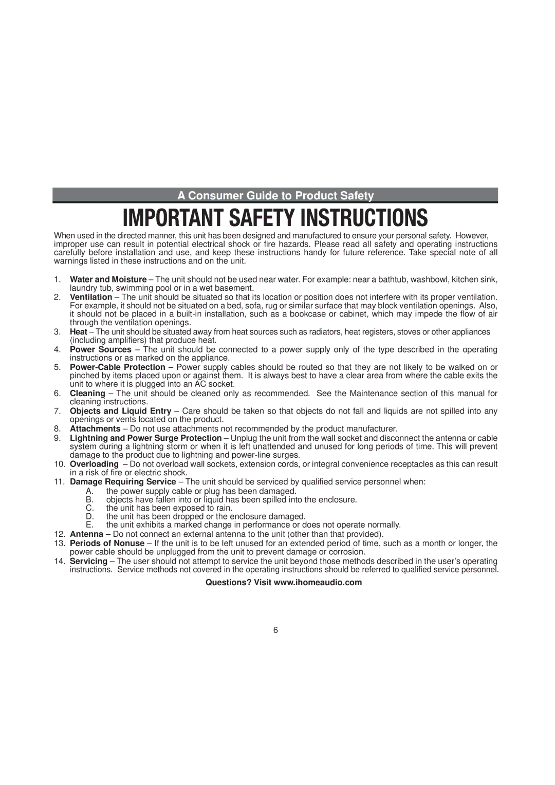 iHome IP97 manual Consumer Guide to Product Safety 