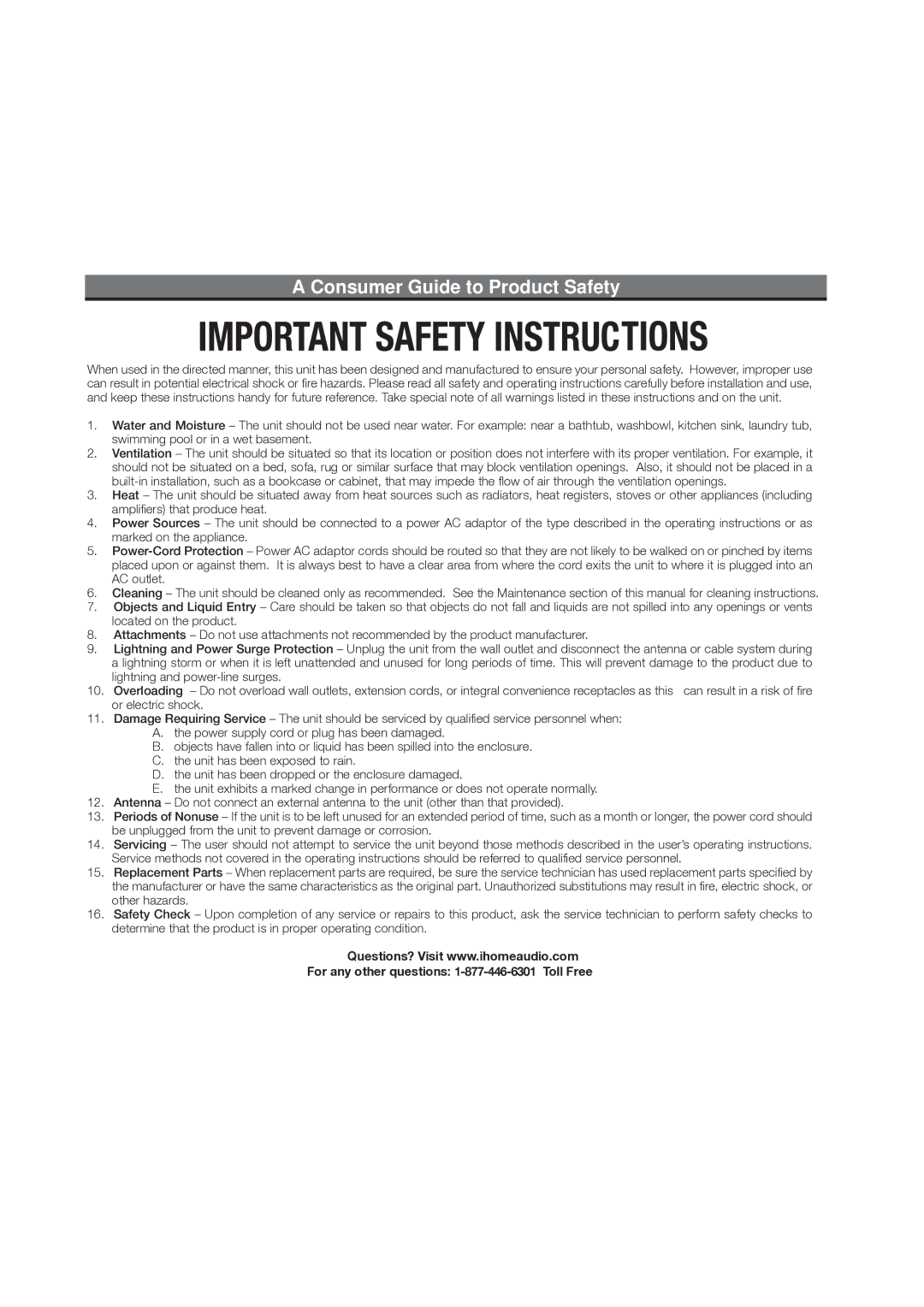 iHome iP99 IB manual Consumer Guide to Product Safety 