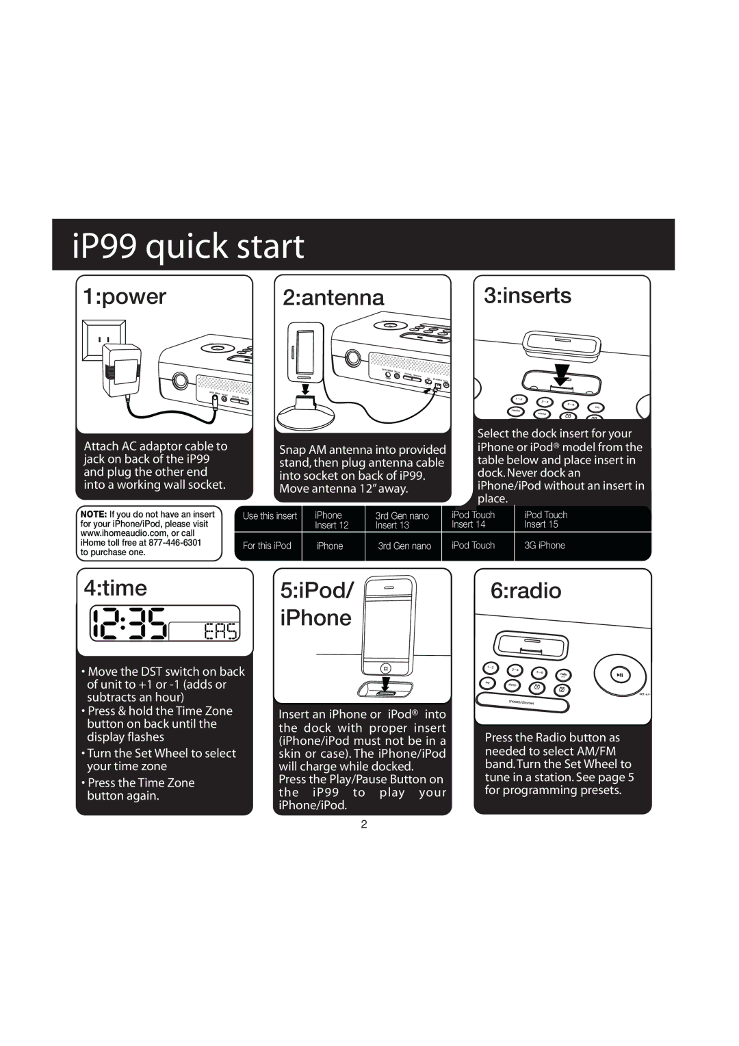 iHome iP99 IB manual IP99 quick start 