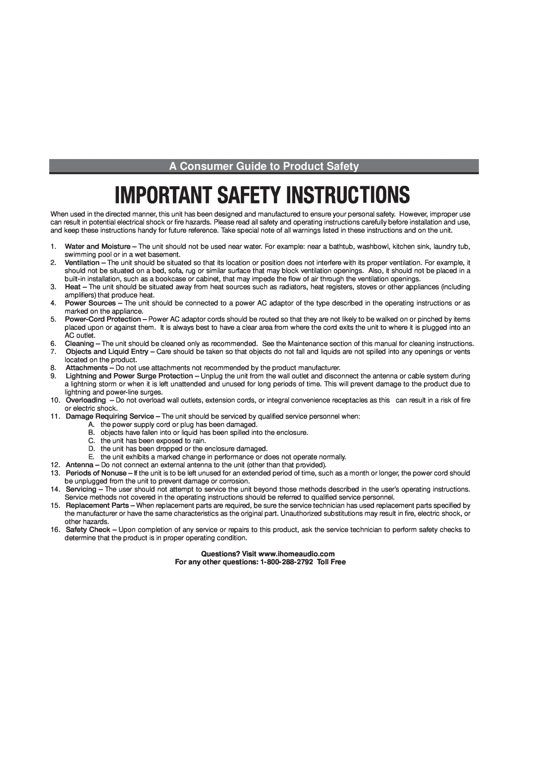 iHome iP99 manual A Consumer Guide to Product Safety 