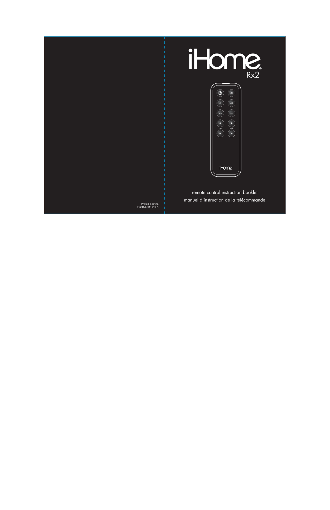 iHome Rx2 manual remote control instruction booklet, manuel d’instruction de la télécommande, mutereset, basstreble 