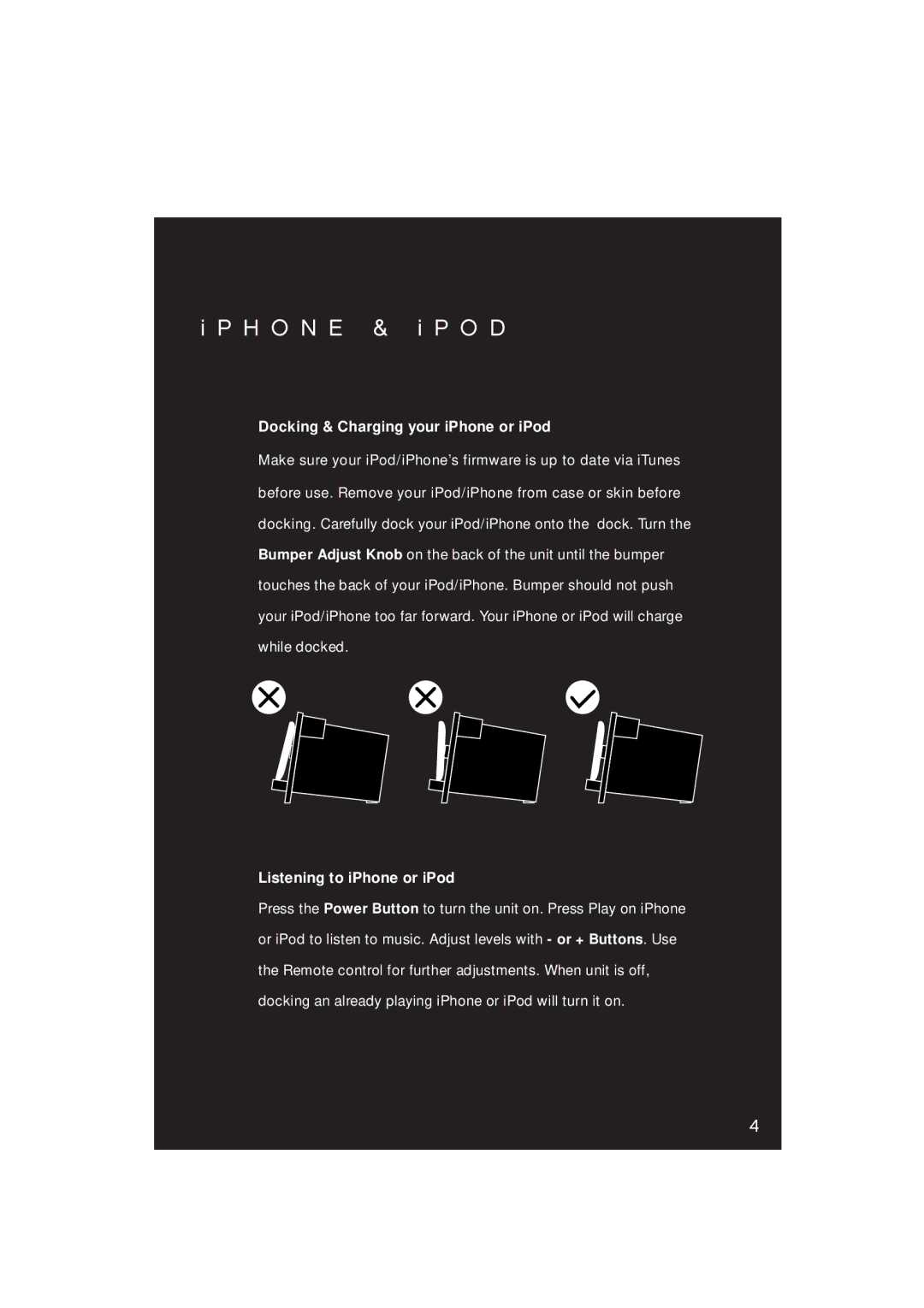 iHome iP1IB-033009-1, Studio Series manual H O N E & i P O D, Docking & Charging your iPhone or iPod 