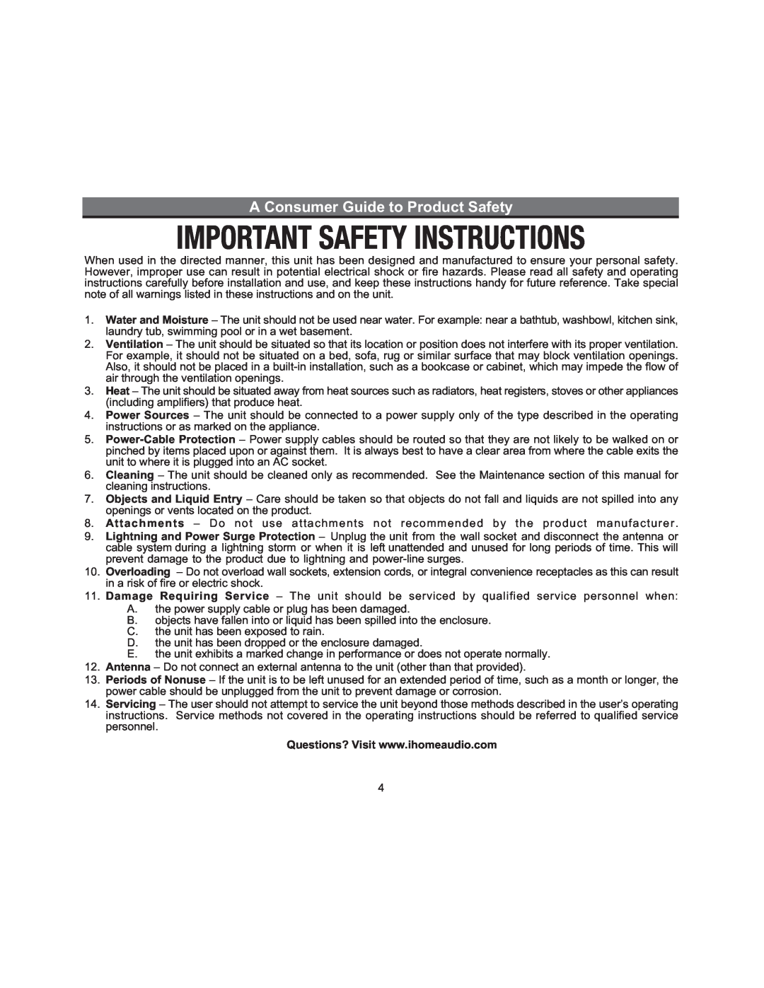 iHome ZN14, ZN10 manual A Consumer Guide to Product Safety 