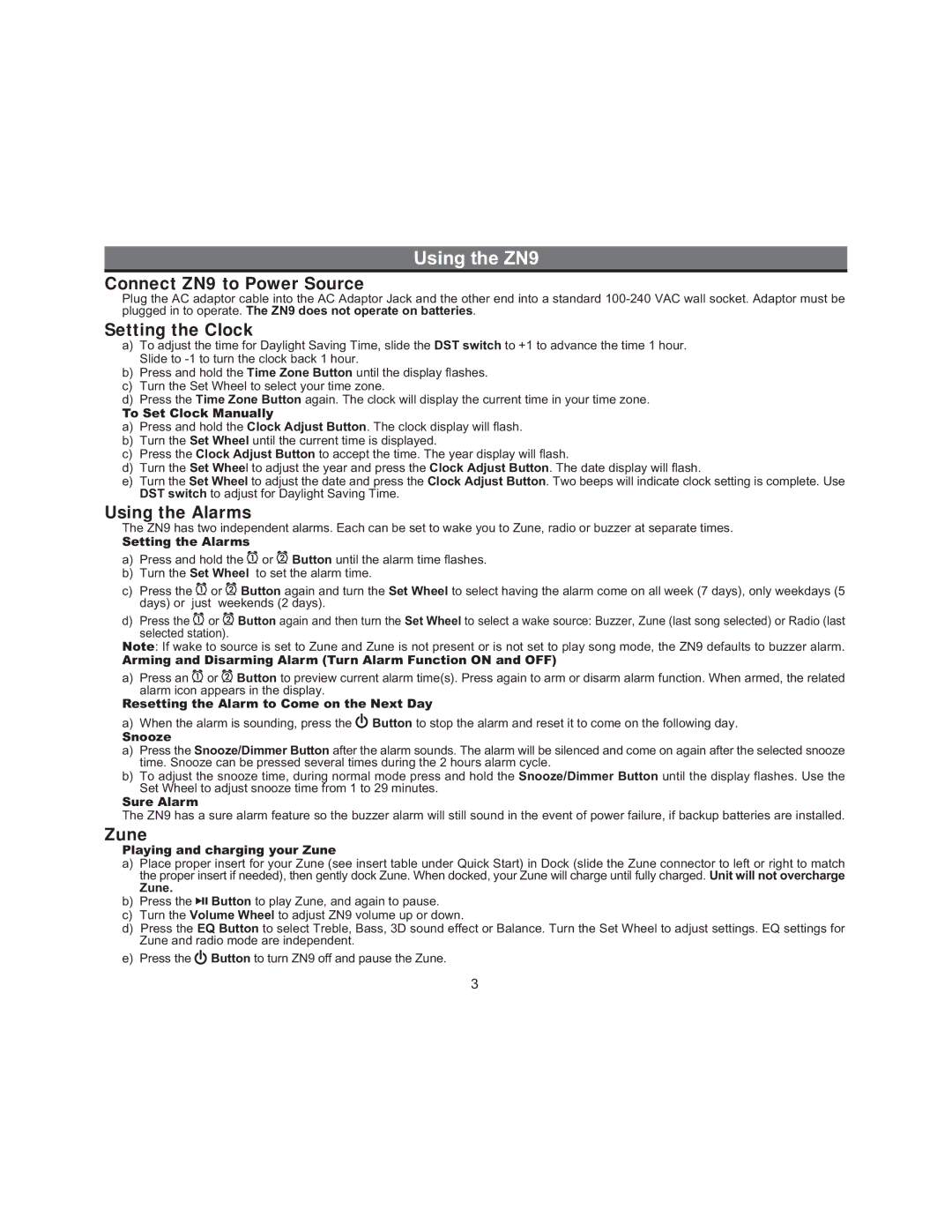 iHome manual Using the ZN9, Connect ZN9 to Power Source 