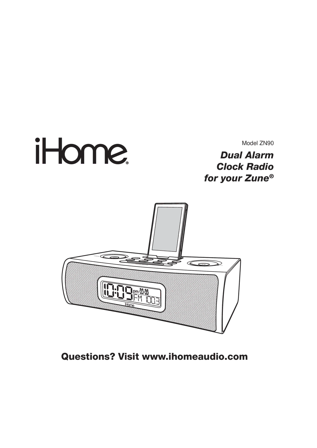 iHome ZN90 manual Dual Alarm Clock Radio for your Zune 