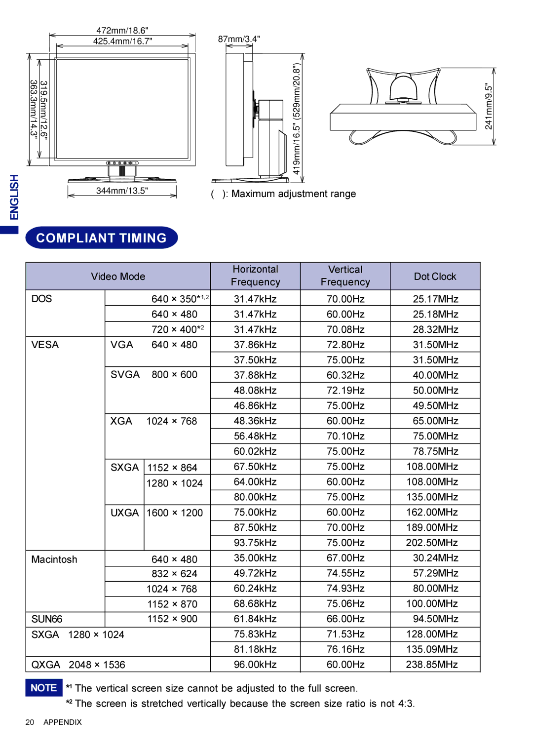 Iiyama AQ5311D BK user manual Compliant Timing 