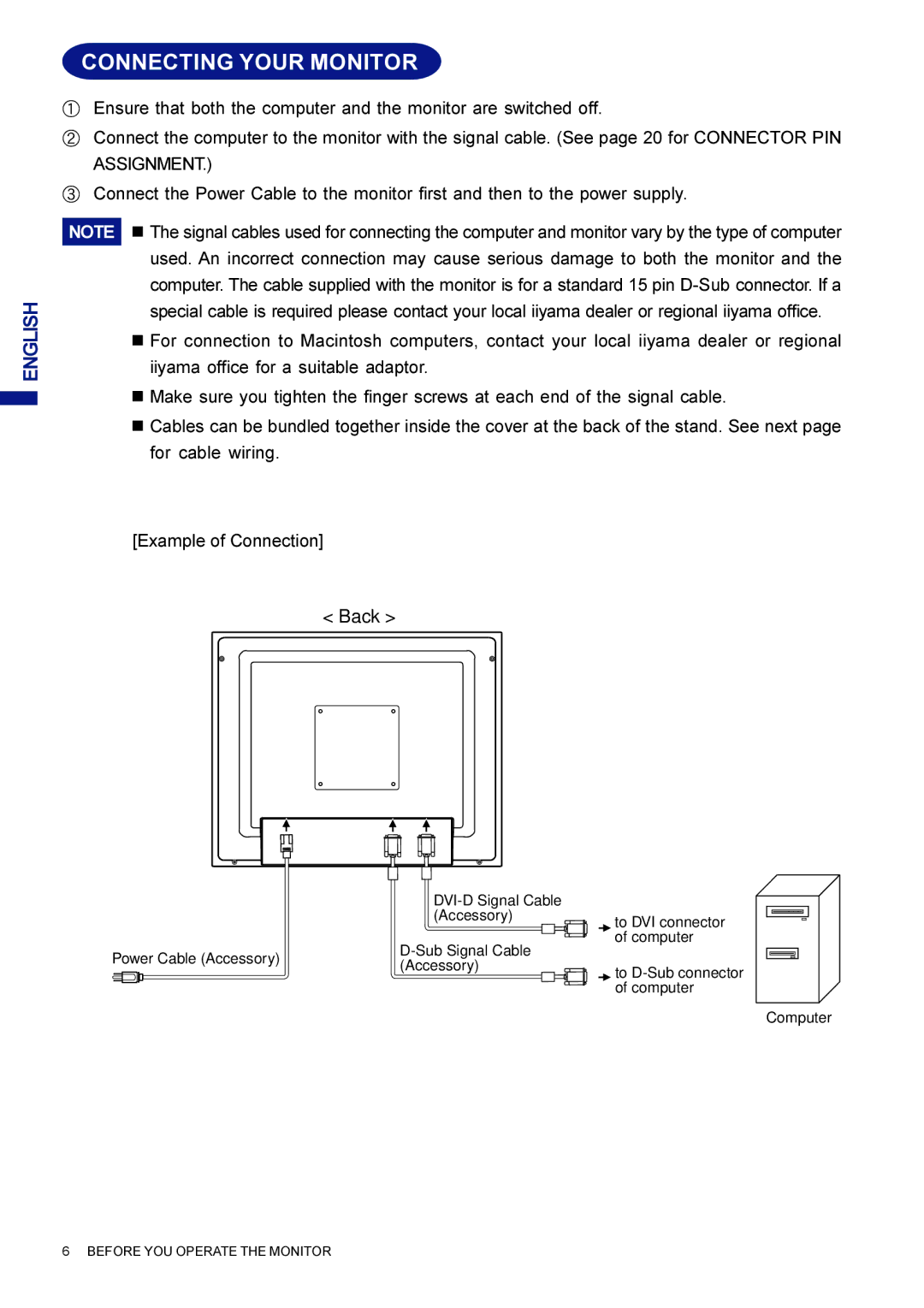 Iiyama AX3819UT BK user manual Connecting Your Monitor 