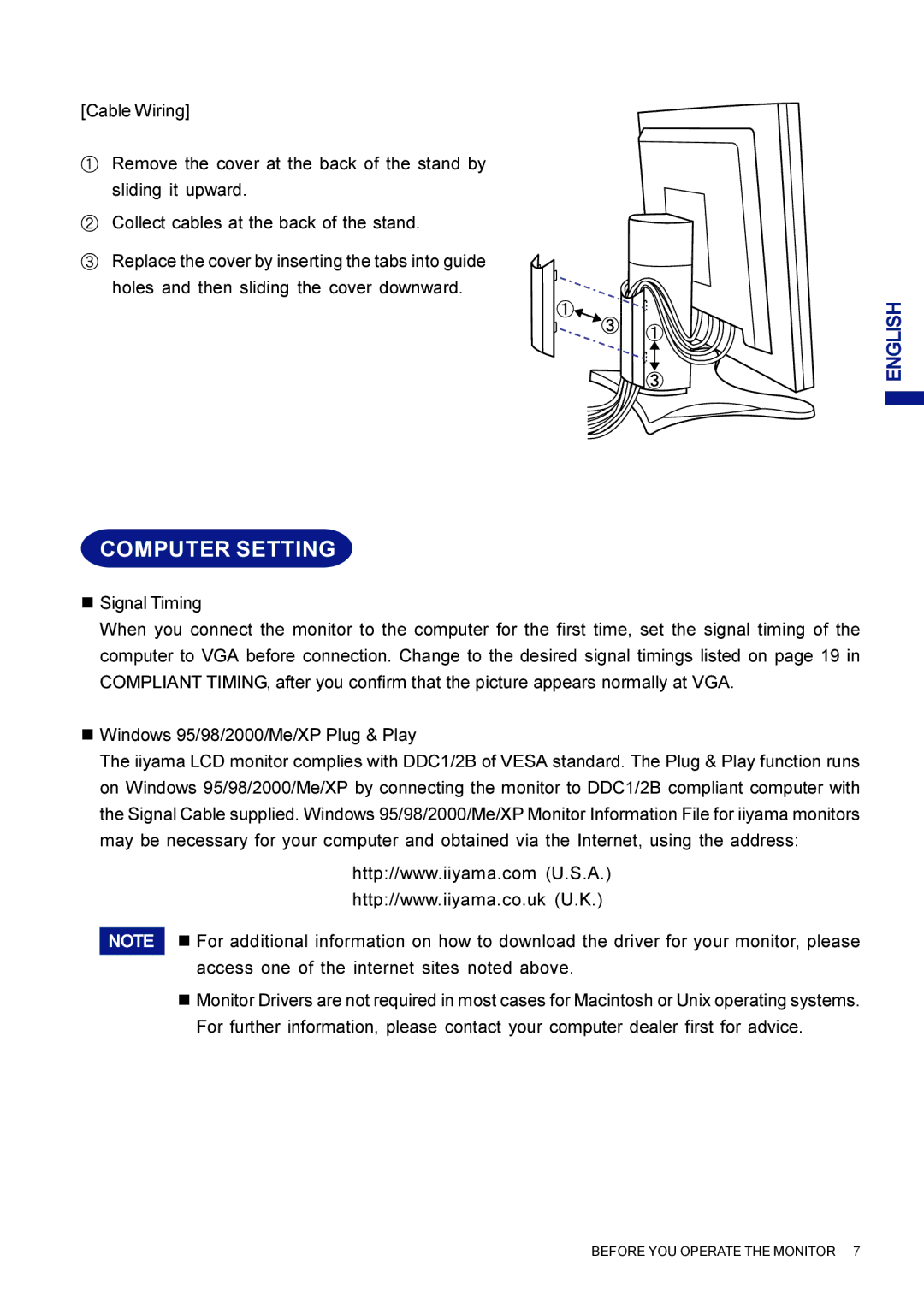 Iiyama AX3819UT BK user manual Computer Setting 