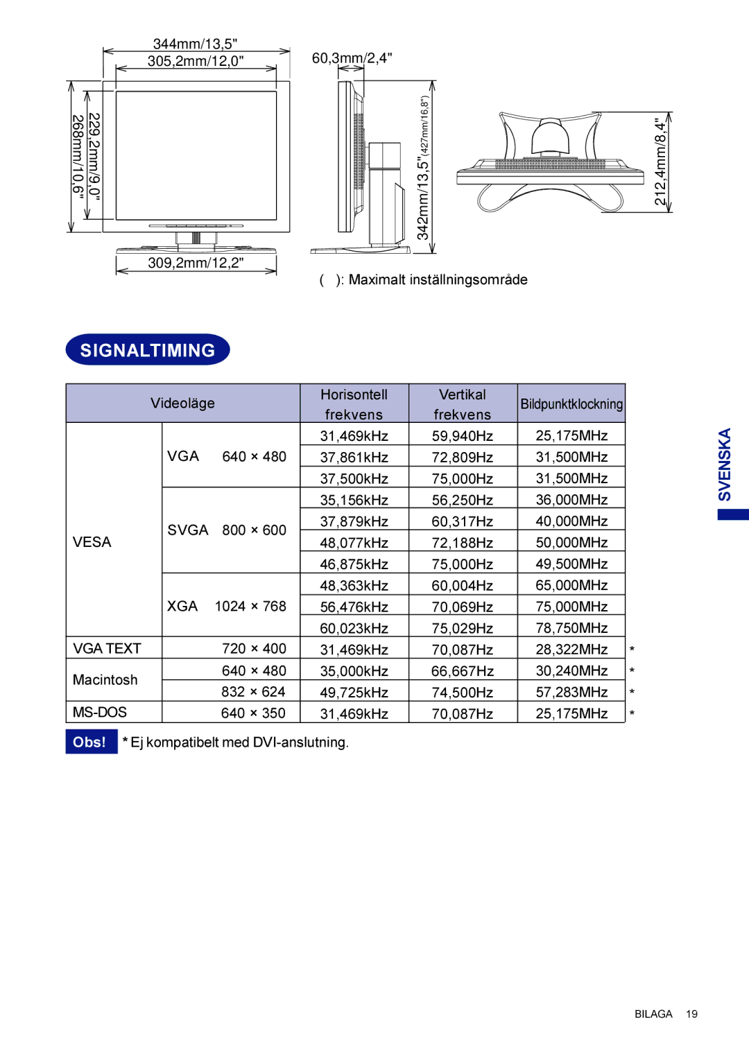 Iiyama AX3835UTBK user manual Signaltiming, Vga 