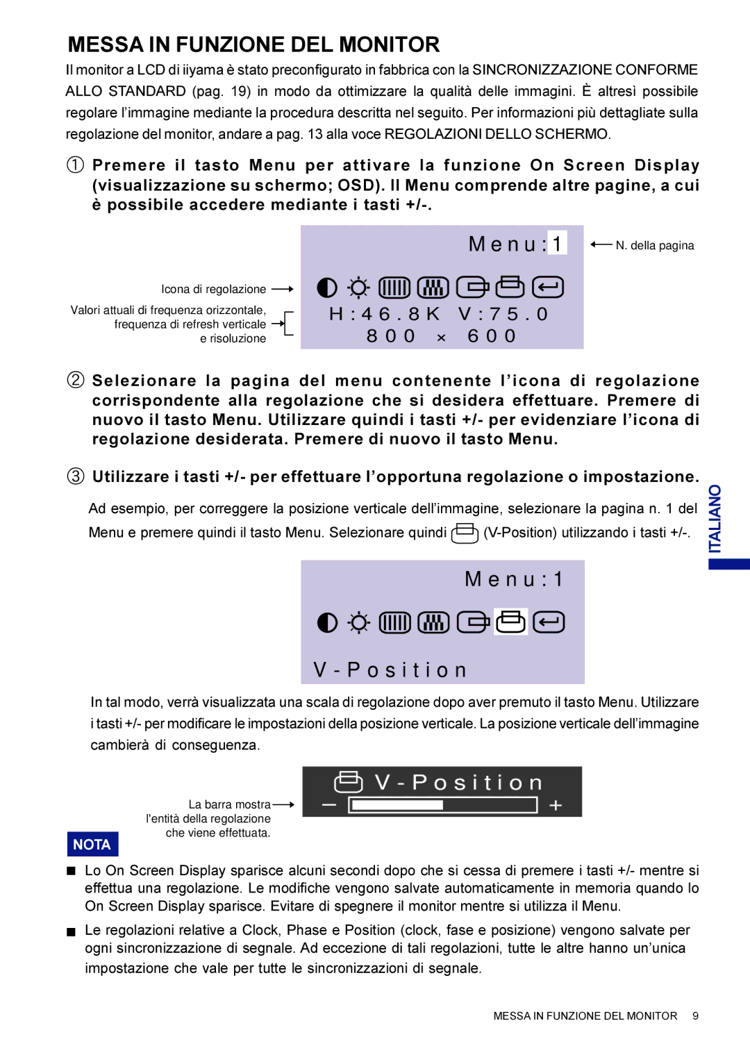 Iiyama AX3835UTBK user manual Messa in Funzione DEL Monitor, N u 