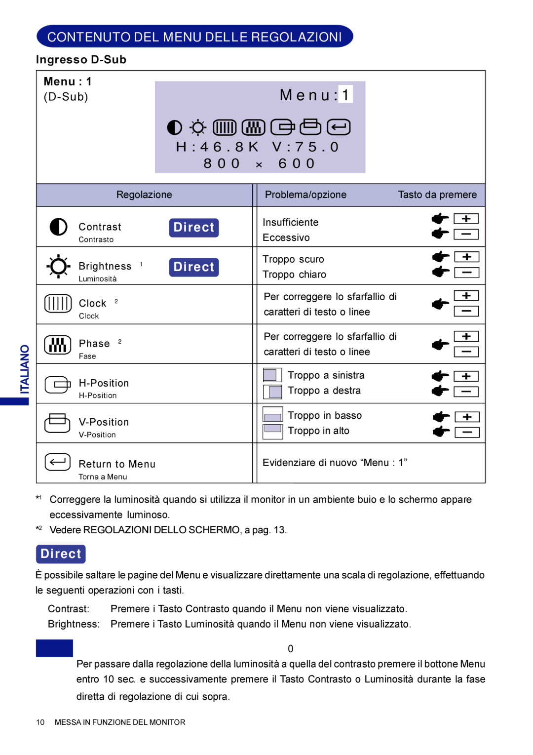 Iiyama AX3835UTBK user manual Contenuto DEL Menu Delle Regolazioni, Nota Commutazione TRA Contrasto E Luminosità 