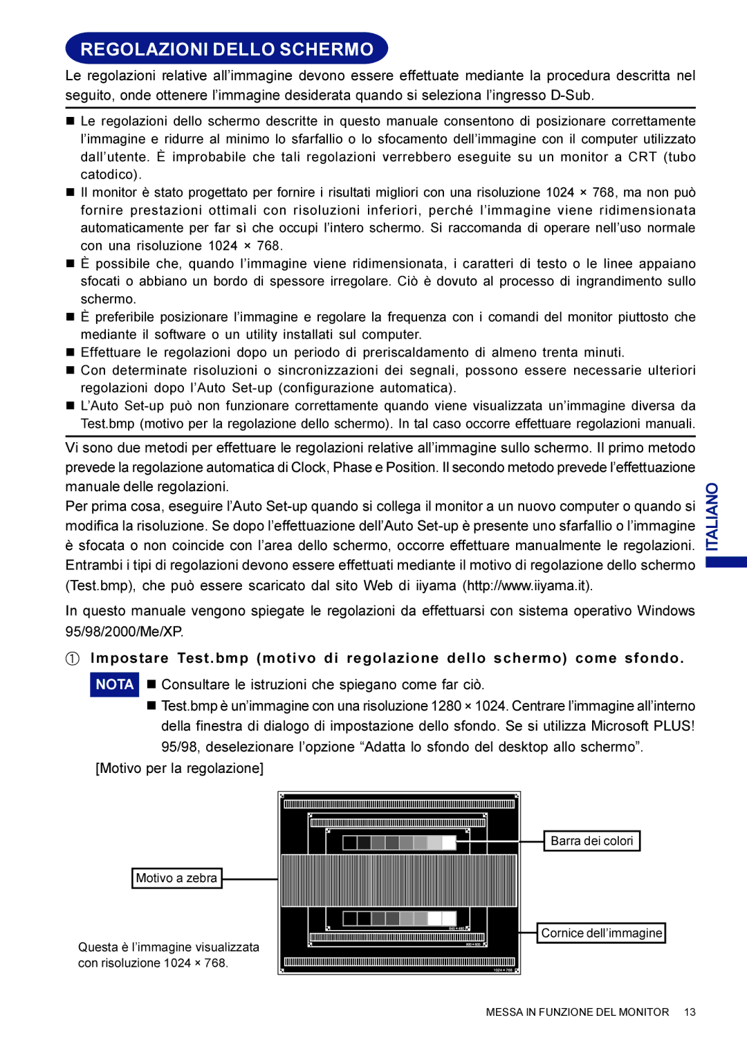 Iiyama AX3835UTBK user manual Regolazioni Dello Schermo 