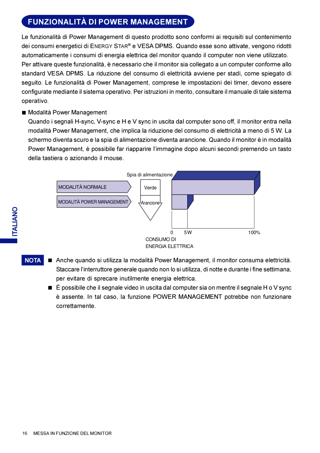 Iiyama AX3835UTBK user manual Funzionalità DI Power Management 