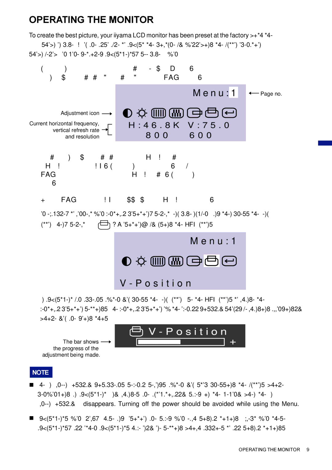 Iiyama AX3835UTBK user manual Operating the Monitor, N u 