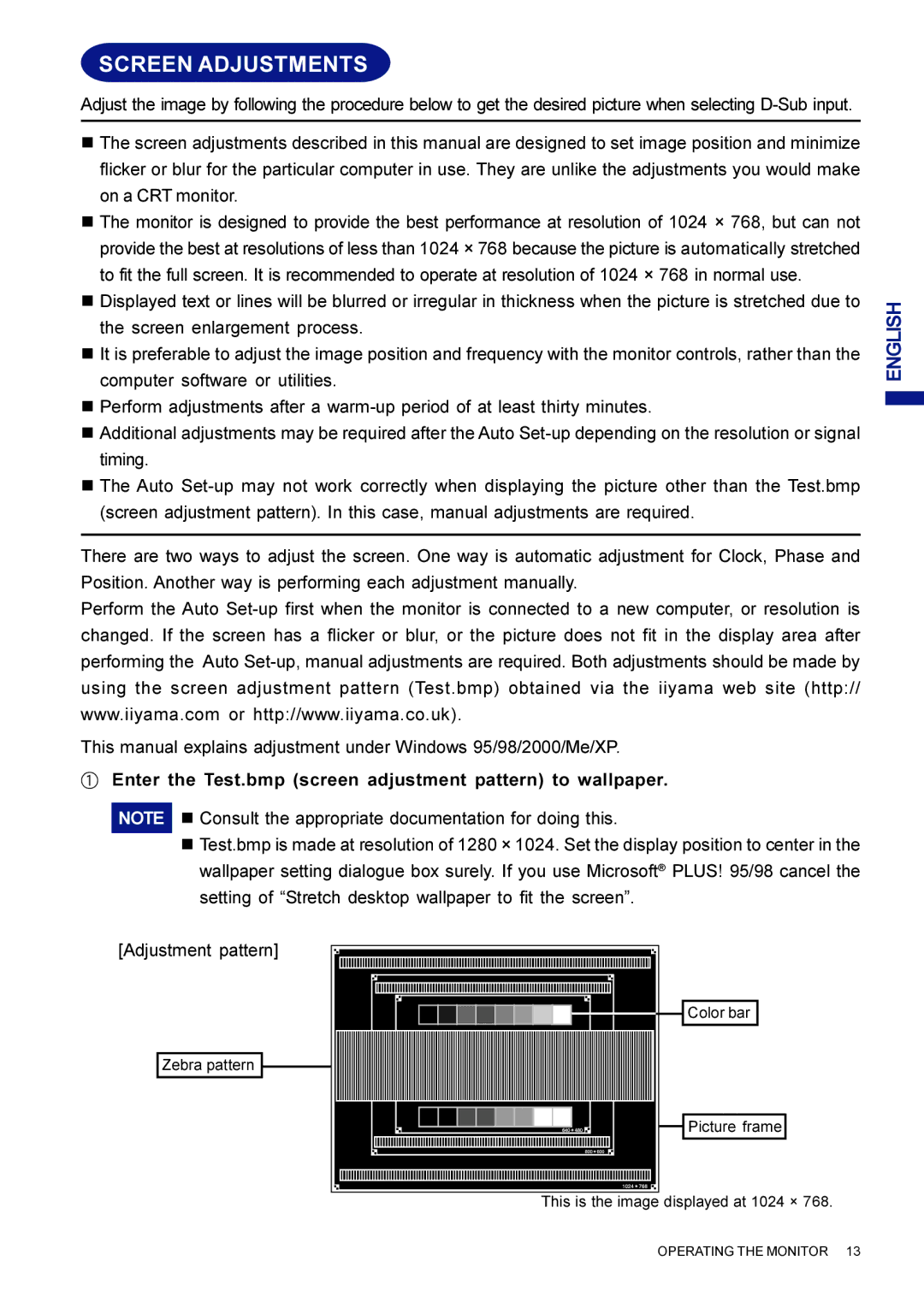 Iiyama AX3835UTBK user manual Screen Adjustments 