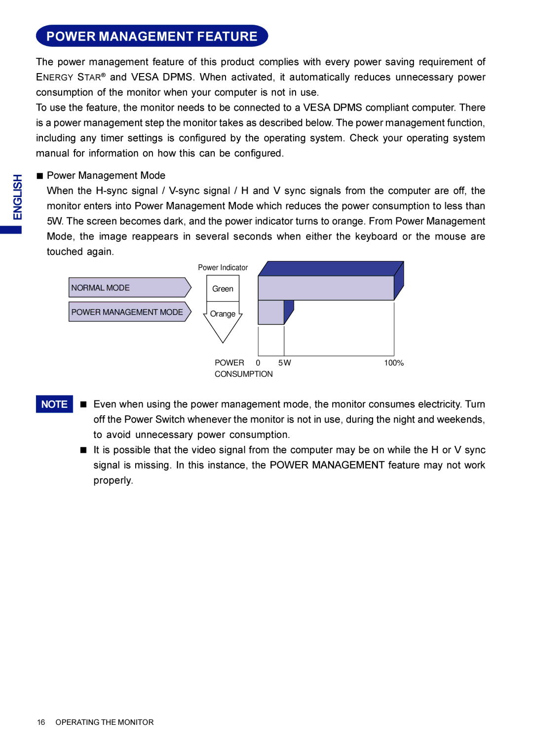 Iiyama AX3835UTBK user manual Power Management Feature 