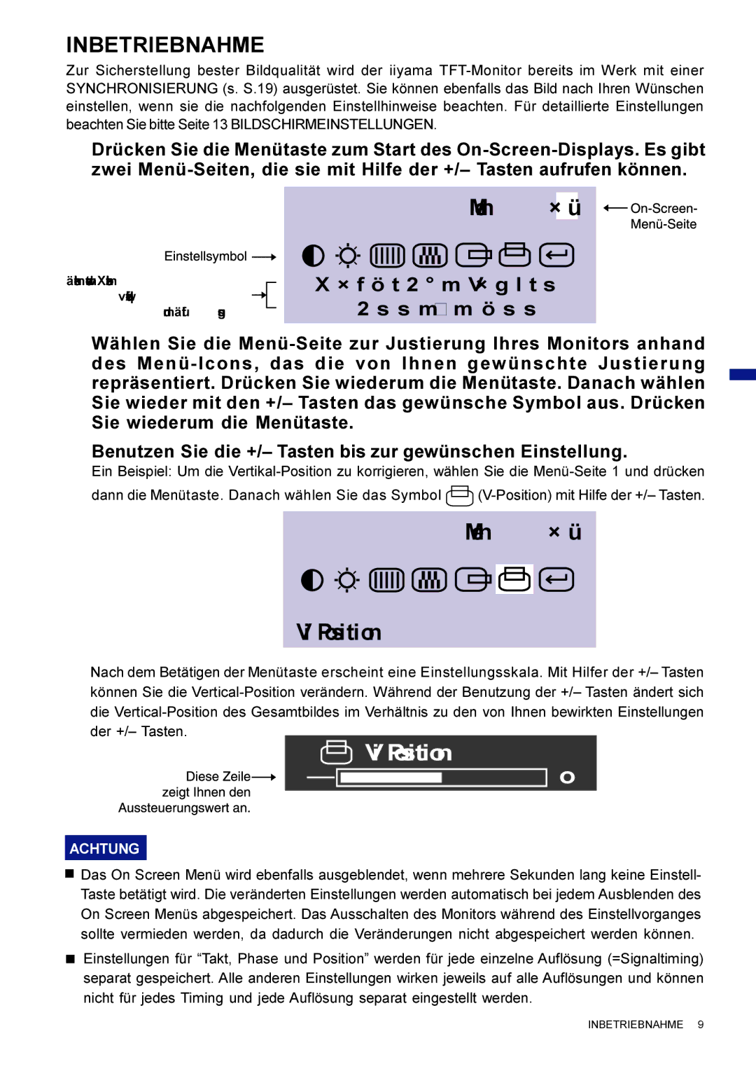 Iiyama AX3835UTBK user manual N ü, Inbetriebnahme 