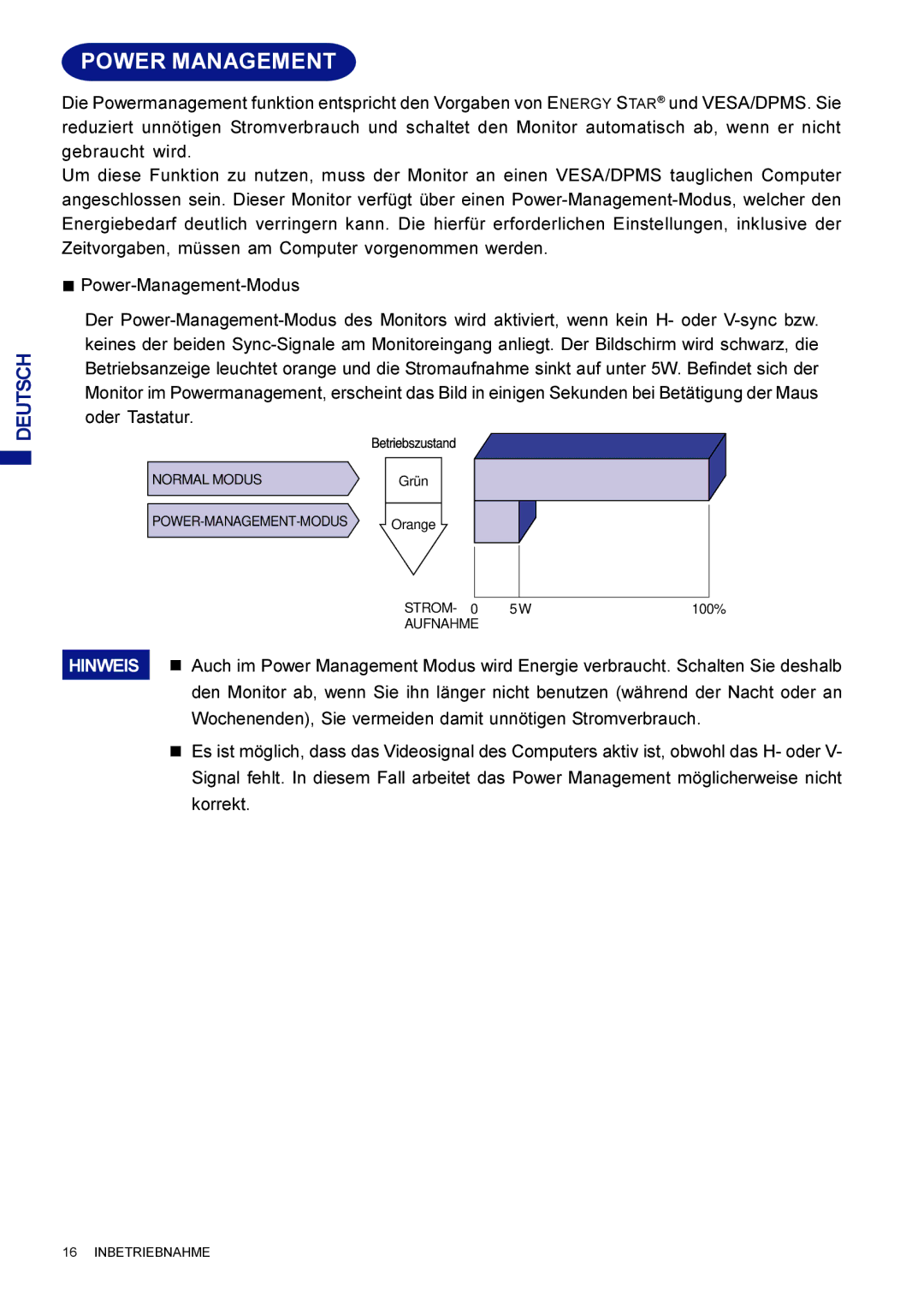 Iiyama AX3835UTBK user manual Power Management 