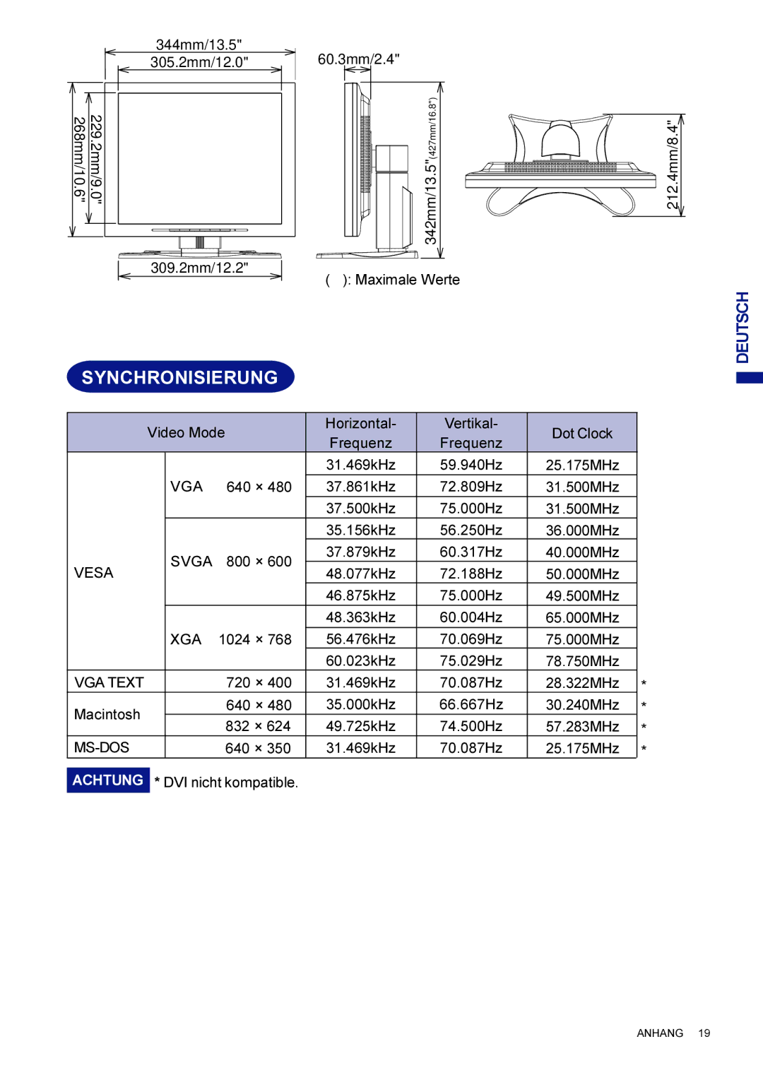 Iiyama AX3835UTBK user manual Synchronisierung, Vga 