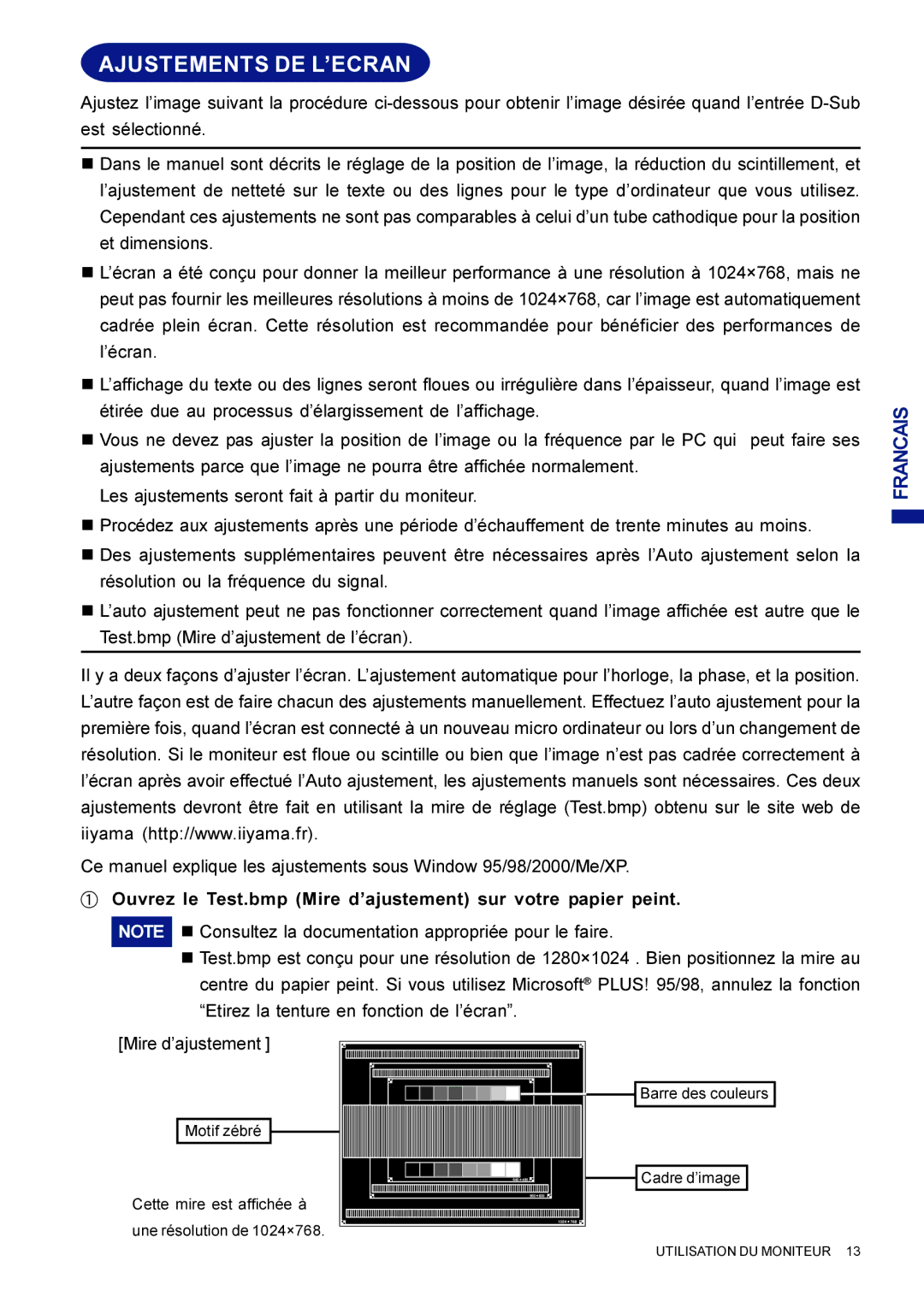 Iiyama AX3835UTBK user manual Ajustements DE L’ECRAN 