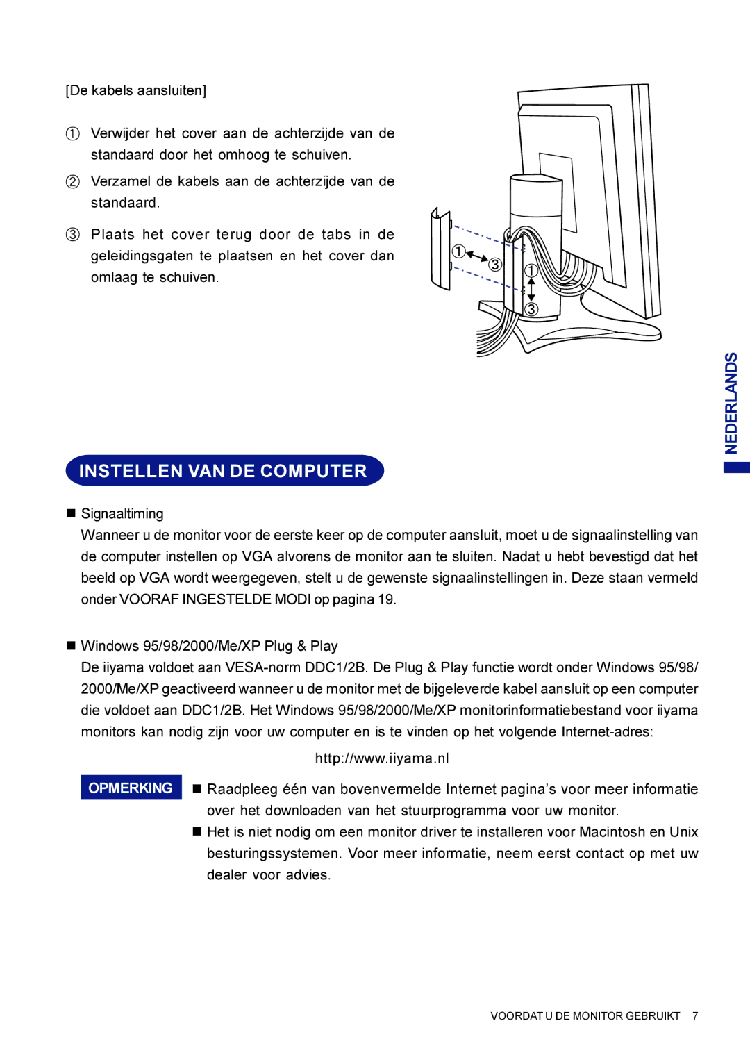 Iiyama AX3835UTBK user manual Instellen VAN DE Computer 