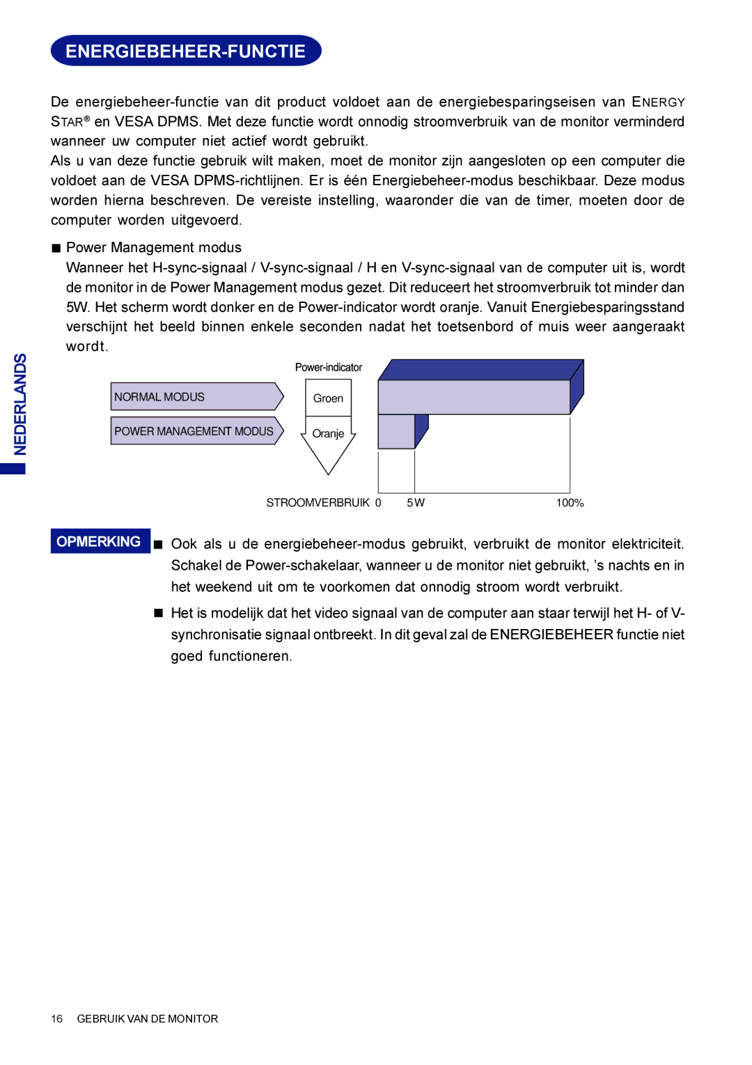 Iiyama AX3835UTBK user manual Energiebeheer-Functie 