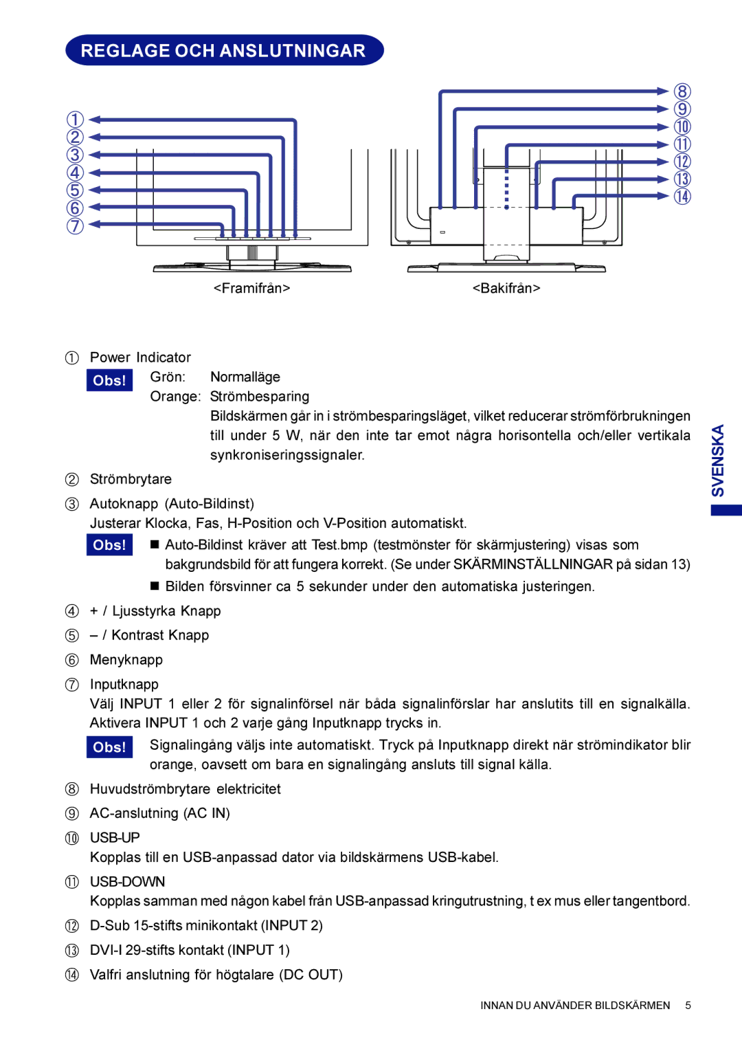 Iiyama AX3835UTBK user manual Reglage OCH Anslutningar, Usb-Up 