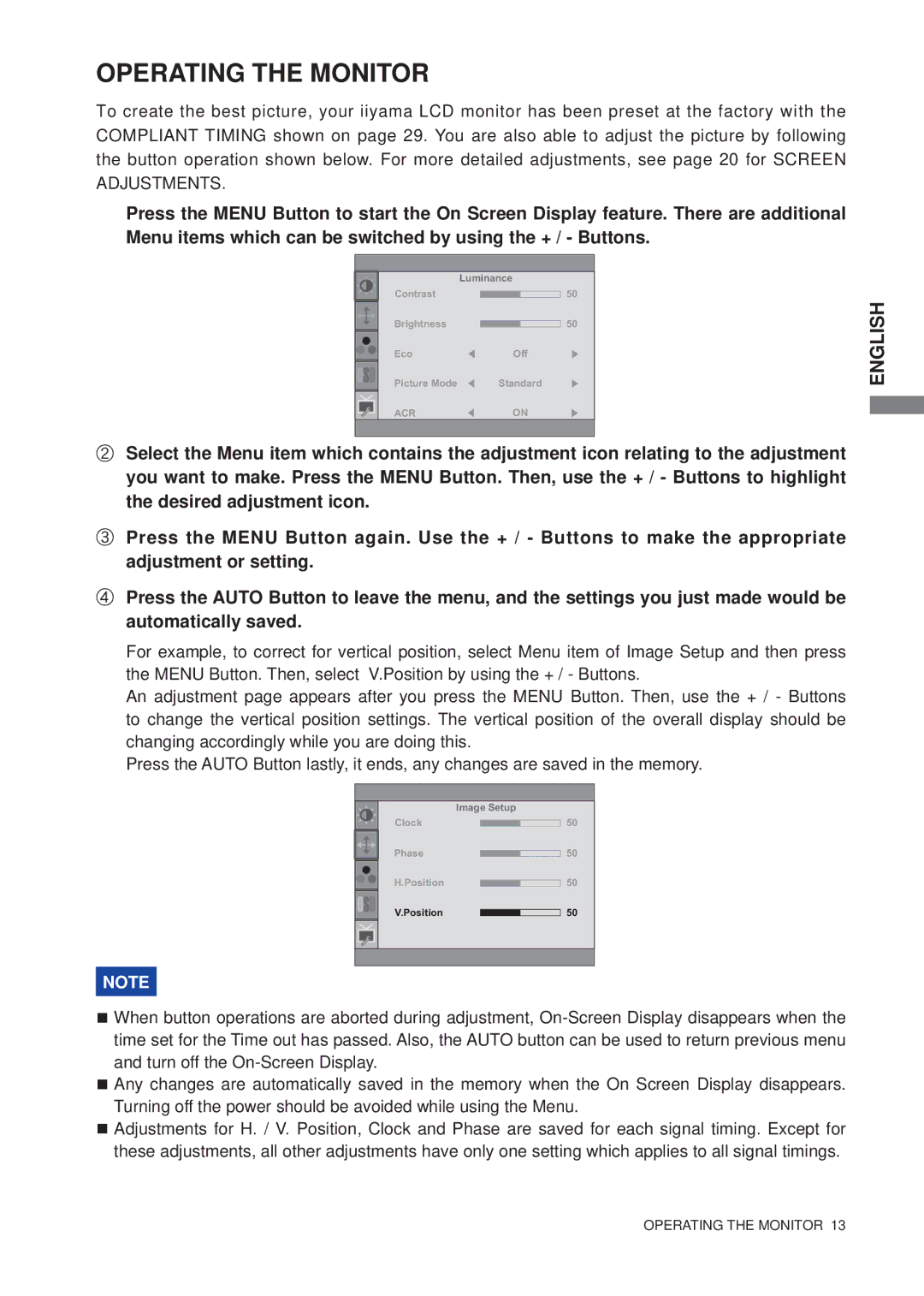 Iiyama B1706S, E1706S user manual Operating the Monitor 