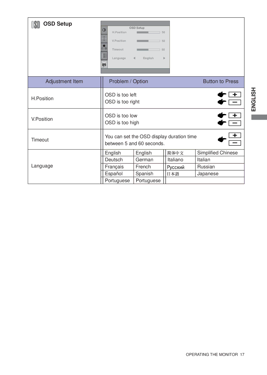 Iiyama B1706S, E1706S user manual OSD Setup 