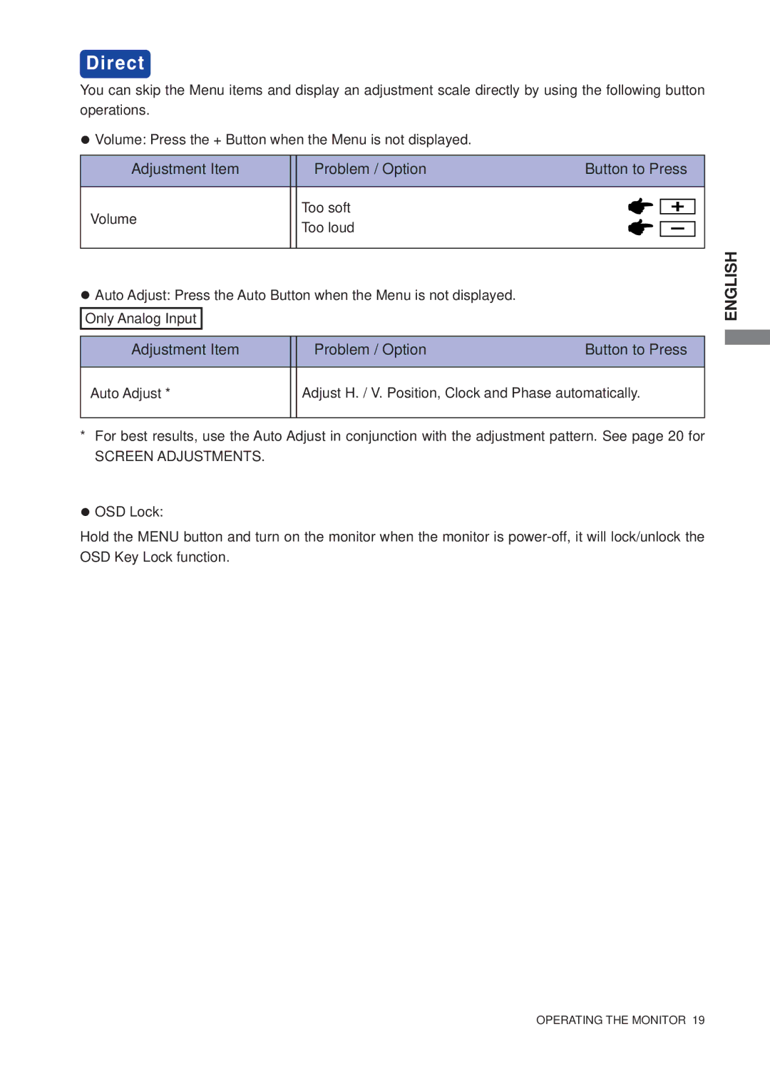 Iiyama B1706S, E1706S user manual Screen Adjustments 