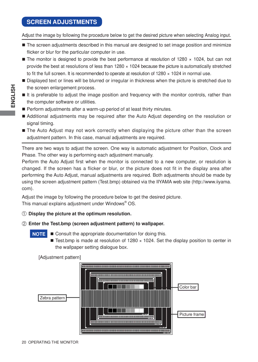 Iiyama E1706S, B1706S user manual Screen Adjustments 