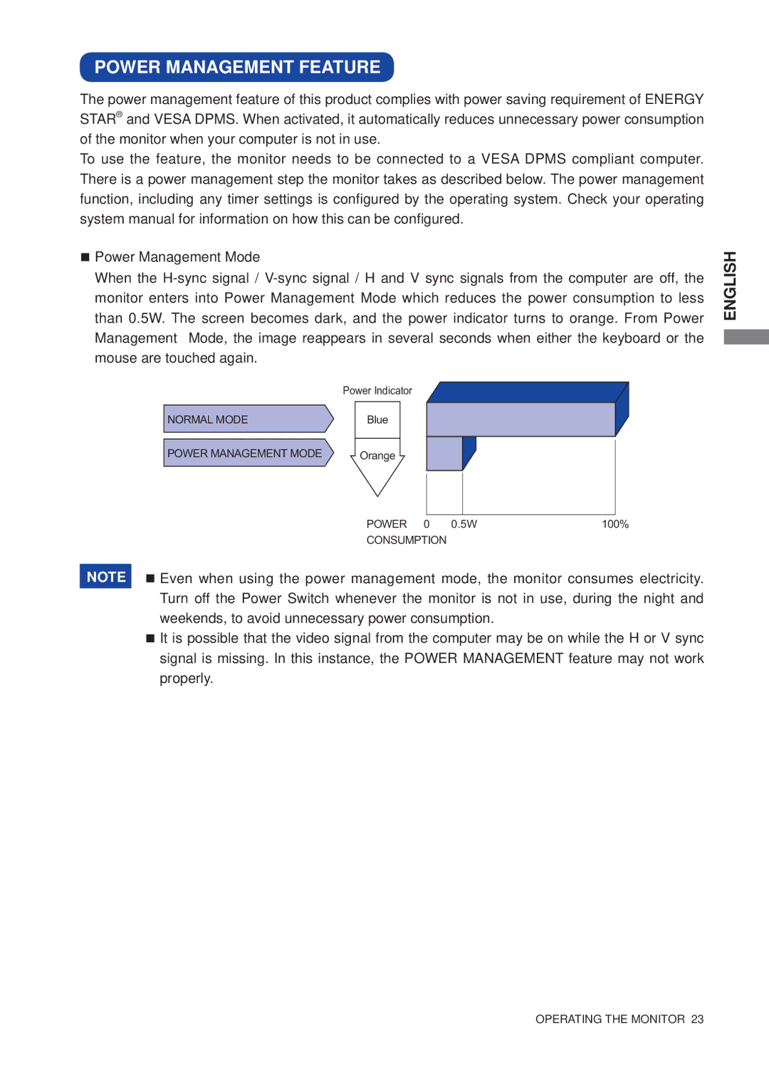 Iiyama B1706S, E1706S user manual Power Management Feature 