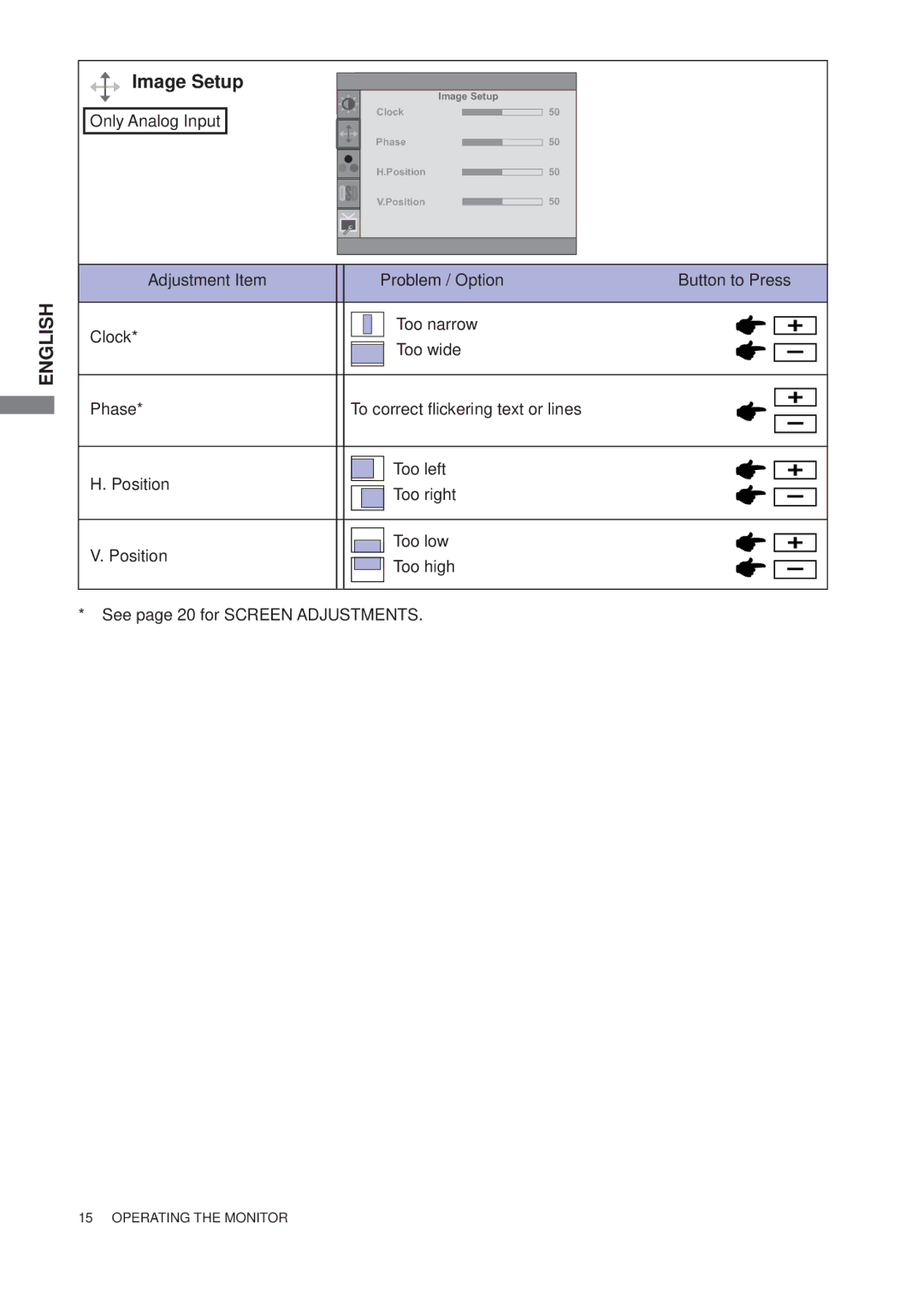 Iiyama E1906S, B1906S user manual Image Setup 