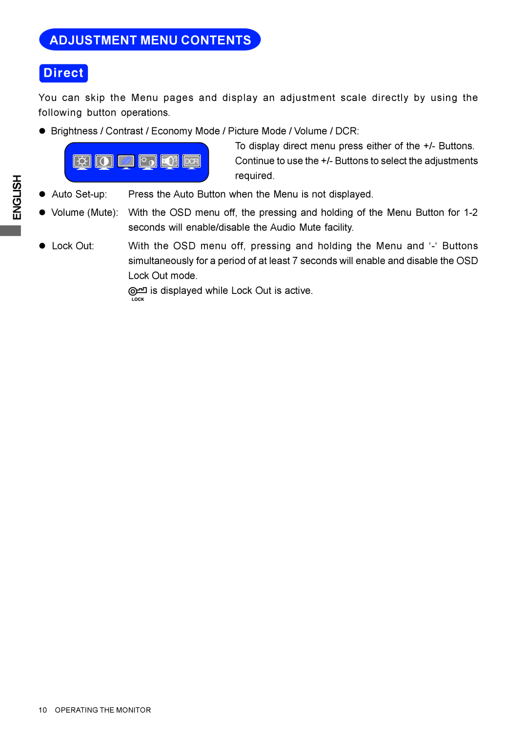 Iiyama E1908WSV user manual Adjustment Menu Contents 