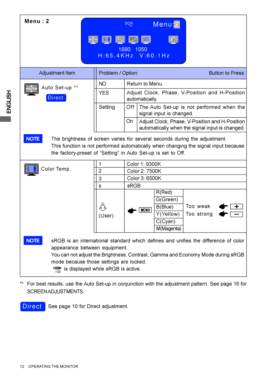 Iiyama E1908WSV user manual Menu 