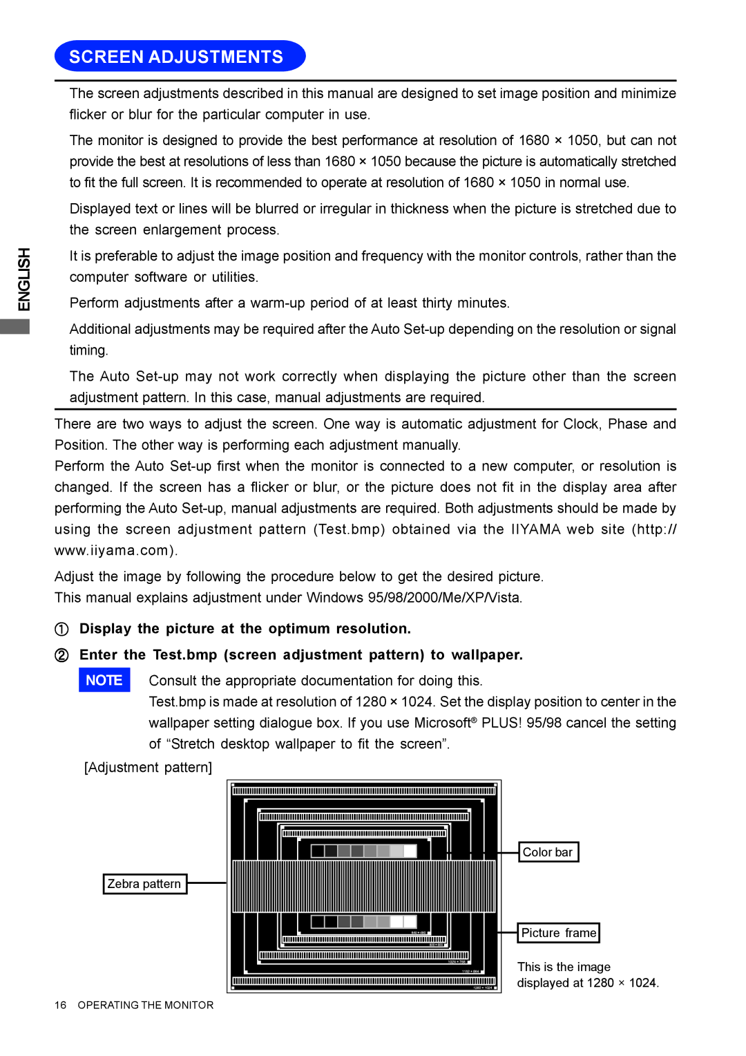 Iiyama E1908WSV user manual Screen Adjustments 