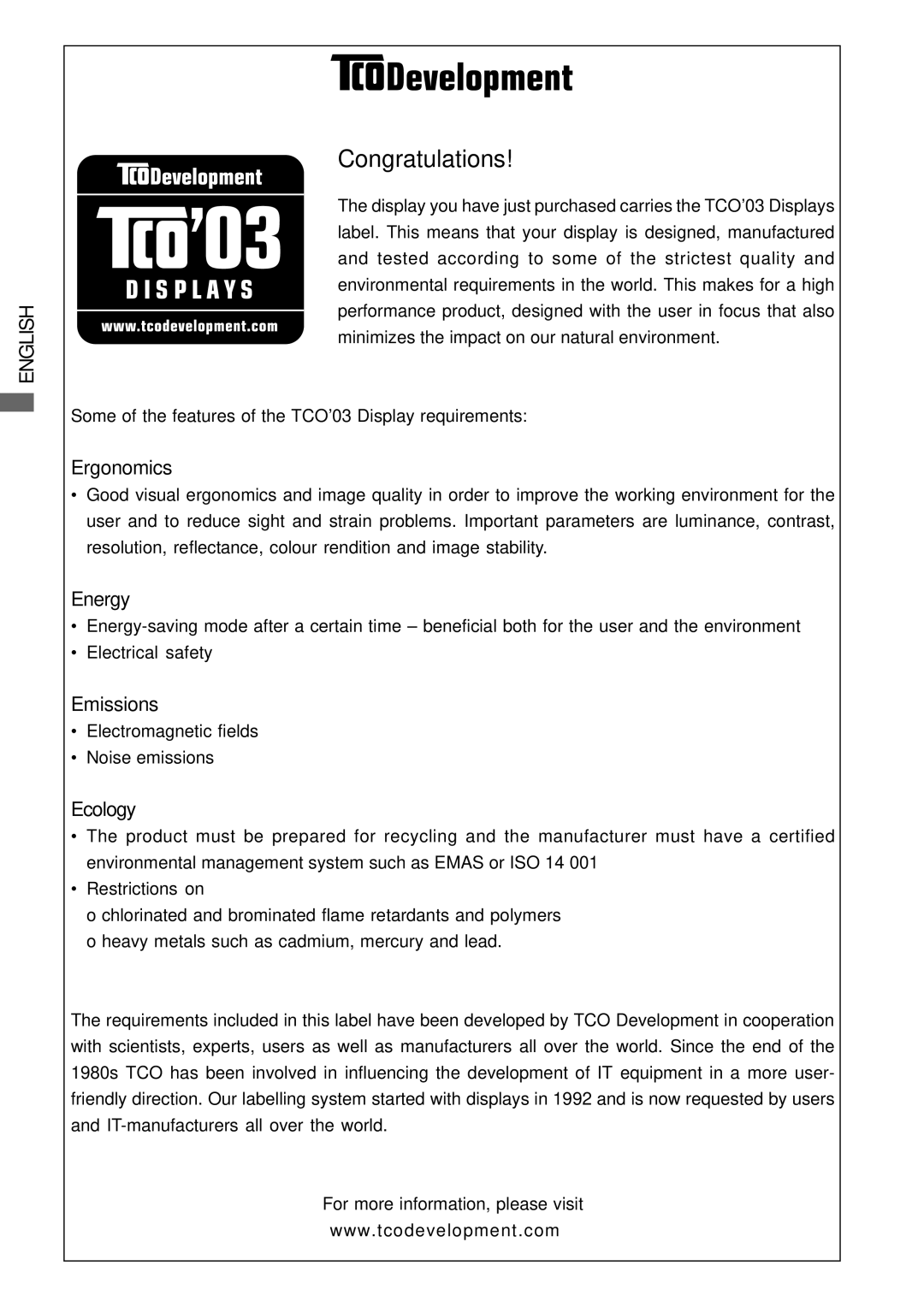 Iiyama E2201W, E2202WSV user manual Congratulations 