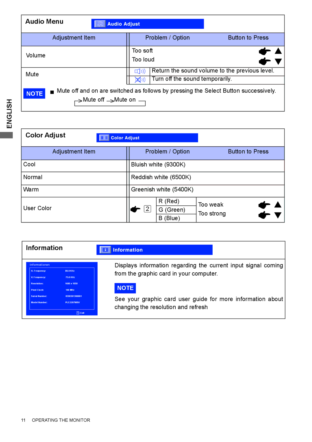 Iiyama E2207WSV user manual Audio Menu 