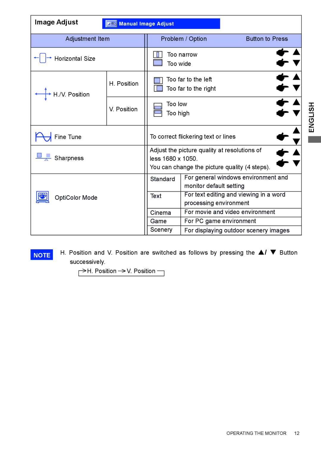 Iiyama E2207WSV user manual Image Adjust 