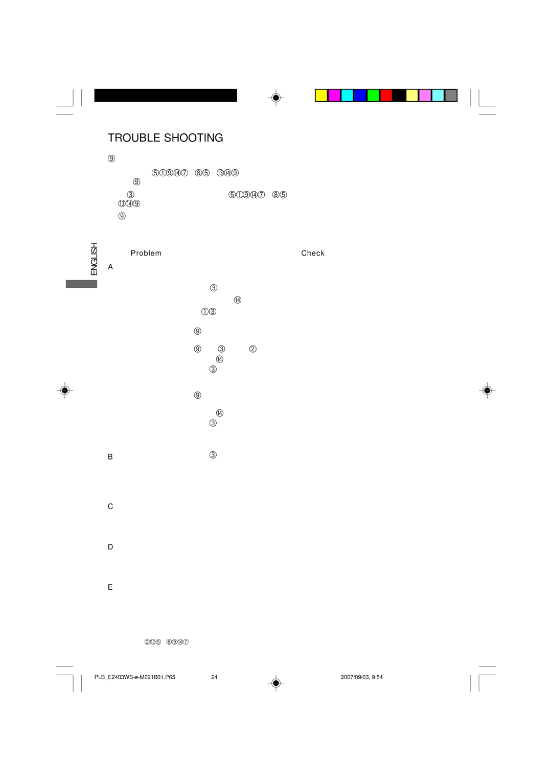 Iiyama E2403WS, B2403WS user manual Trouble Shooting, Problem Check 