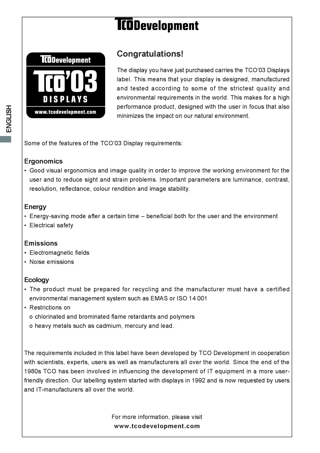 Iiyama E383S user manual Congratulations 