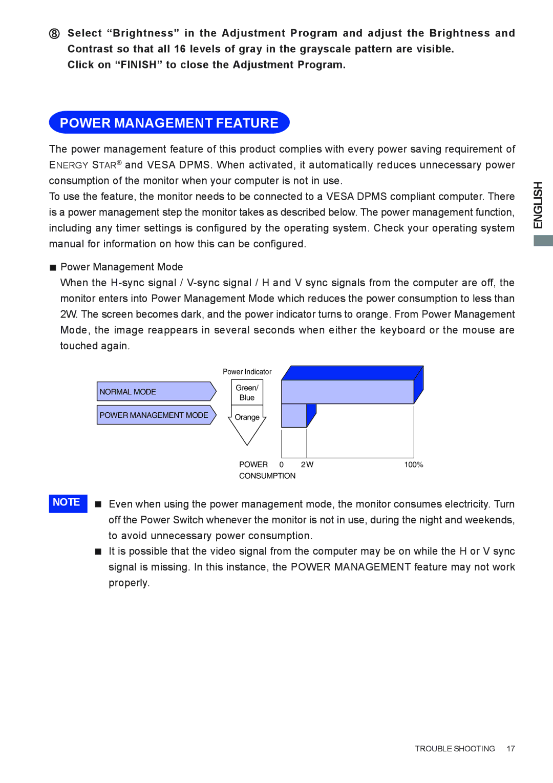 Iiyama E383S user manual Power Management Feature 