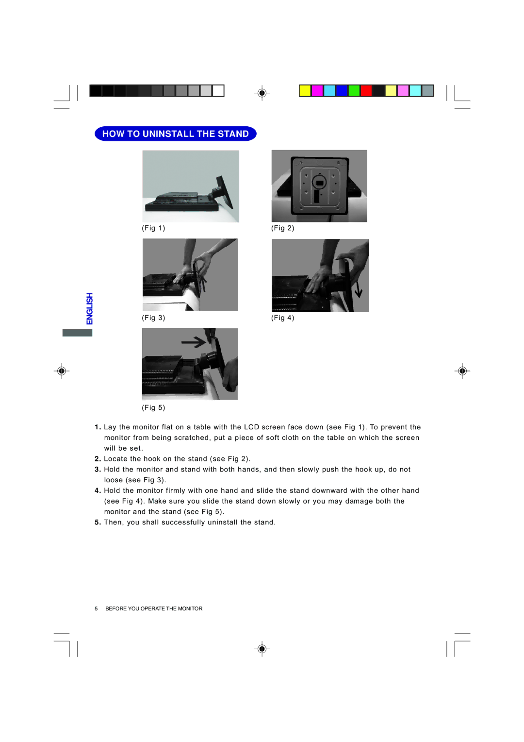 Iiyama E4835 user manual HOW to Uninstall the Stand 