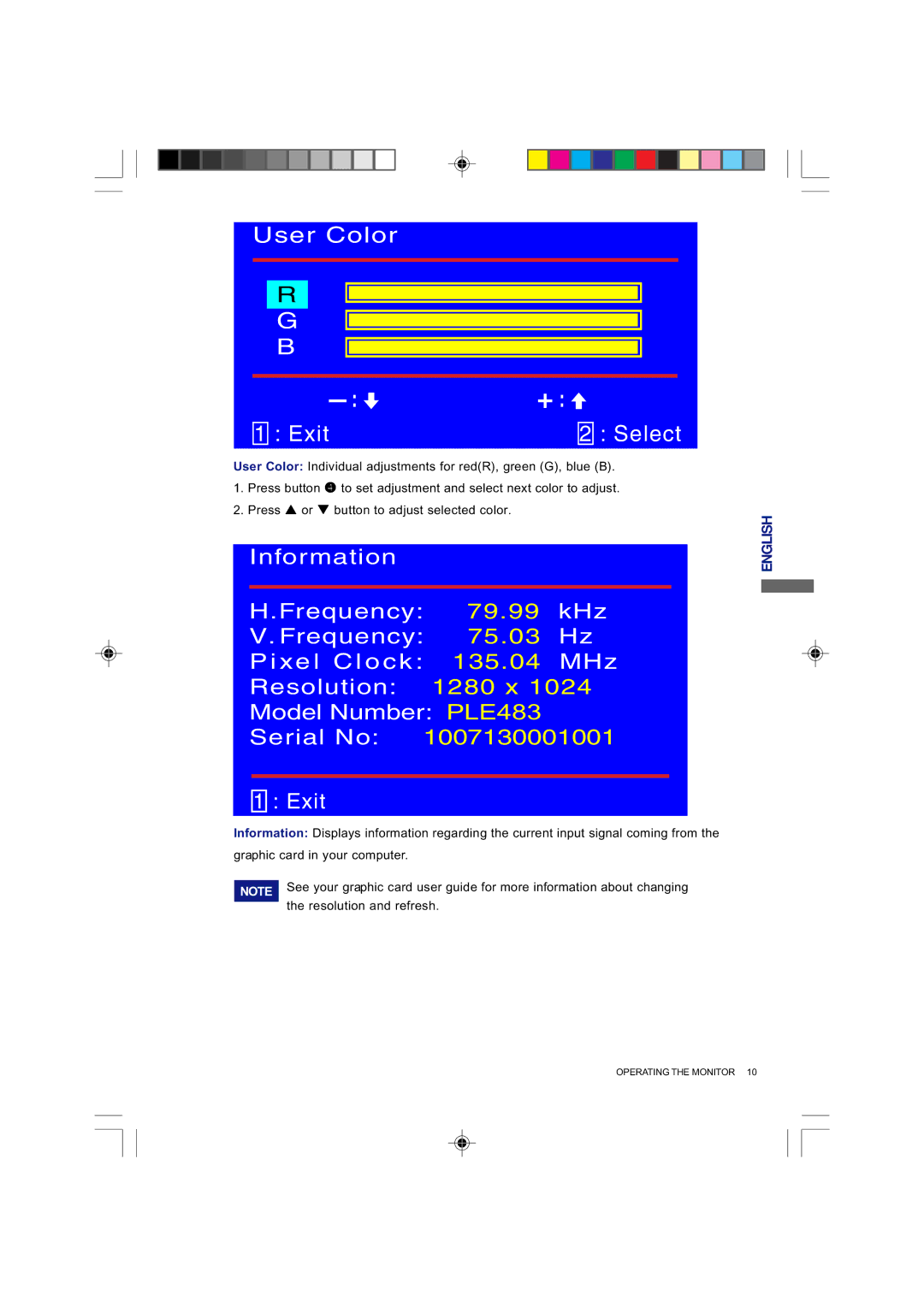 Iiyama E4835 user manual User Color Exit Select 