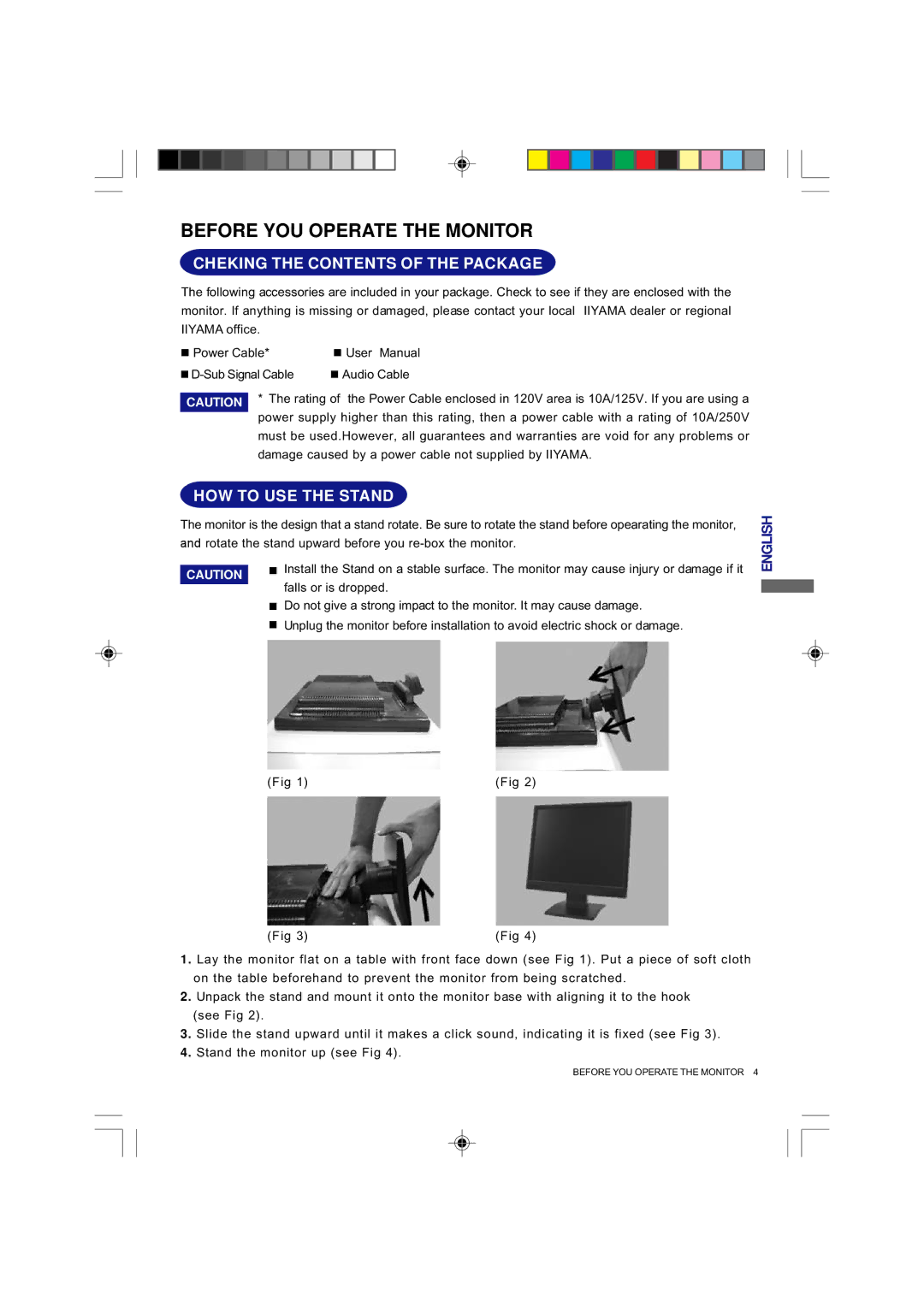 Iiyama E4835 user manual Before YOU Operate the Monitor, Cheking the Contents of the Package, HOW to USE the Stand 