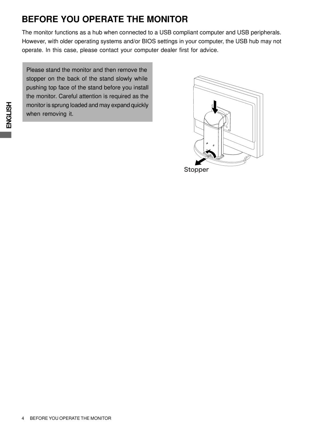 Iiyama H511S user manual Before YOU Operate the Monitor 