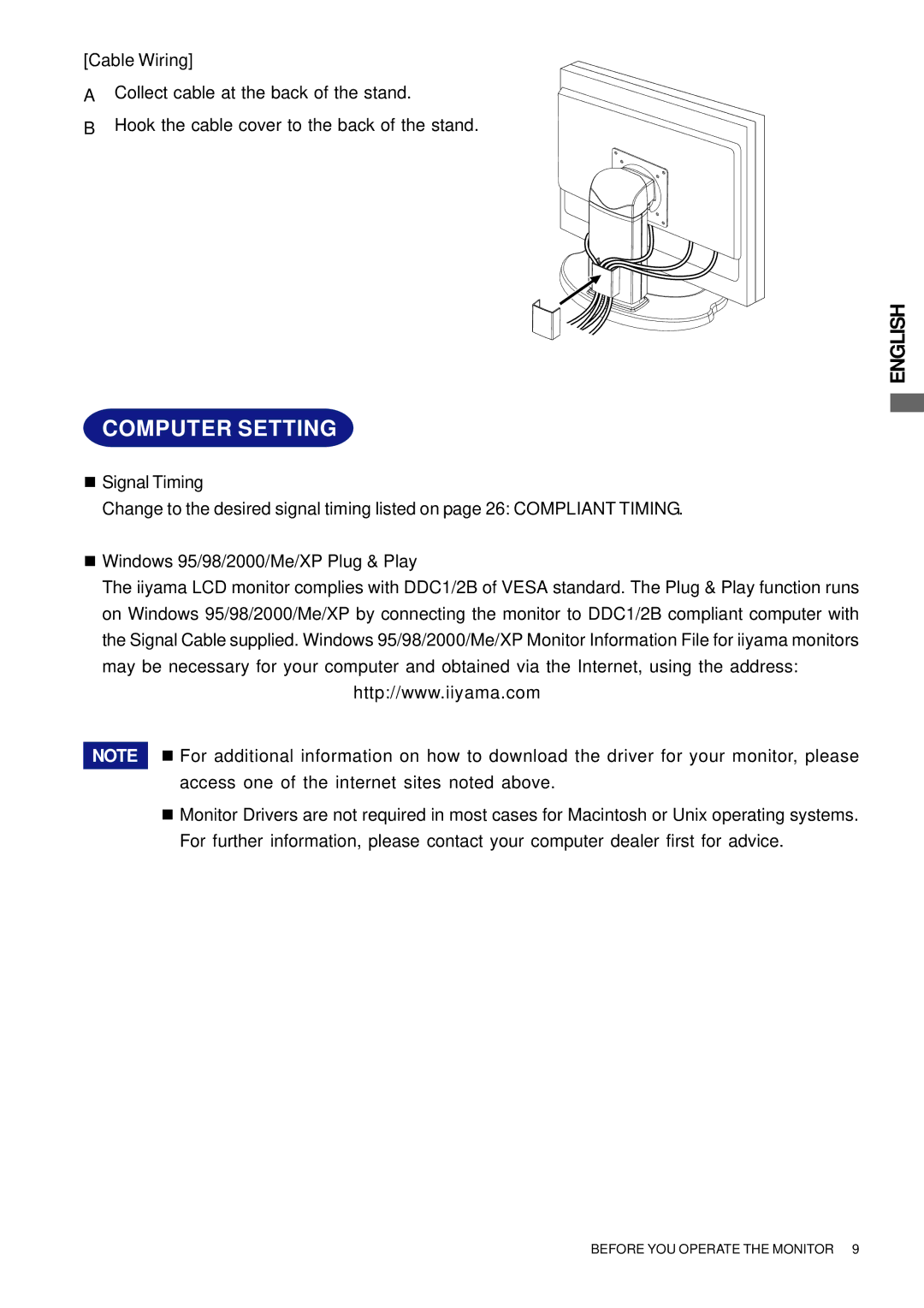 Iiyama H511S user manual Computer Setting 