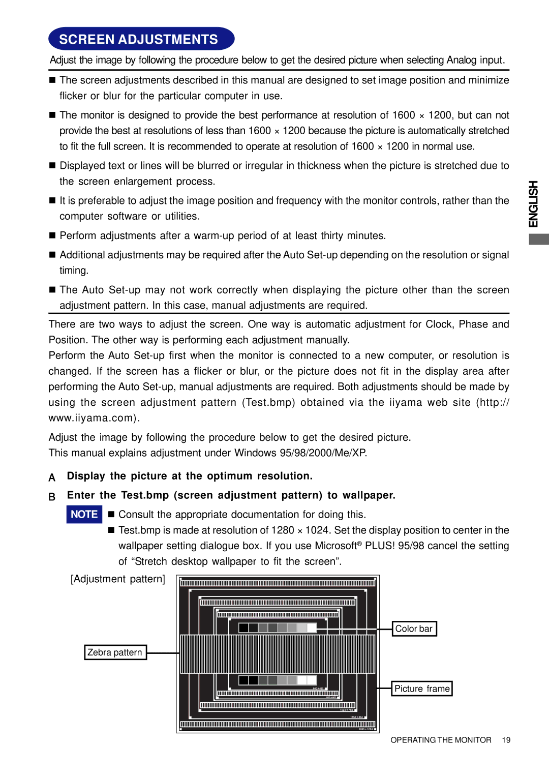 Iiyama H511S user manual Screen Adjustments 