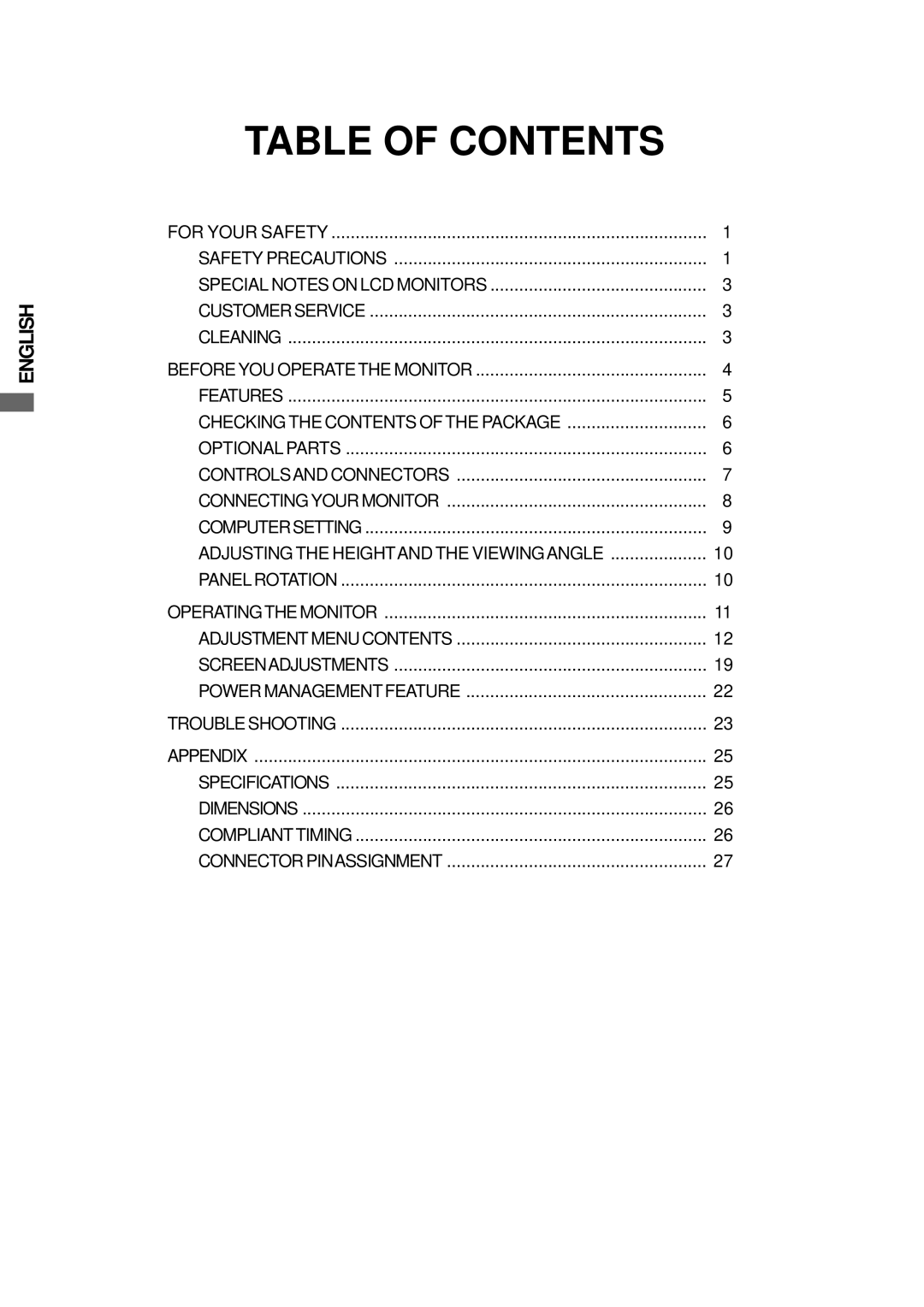 Iiyama H511S user manual Table of Contents 